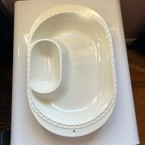 Nora Fleming Pearl Dot stoneware chip and dip platter EUC